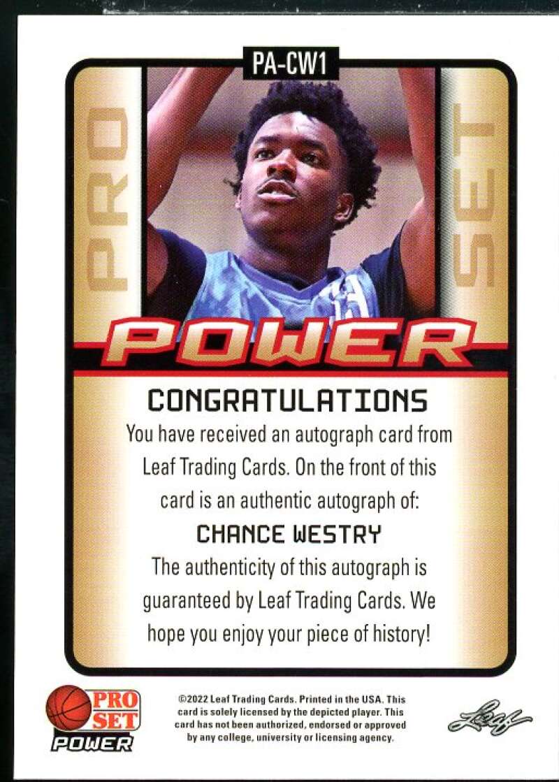 Chance Westry Rookie Card 2021-22 Leaf Pro Set Power Portrait Platinum #PACW1  Image 2