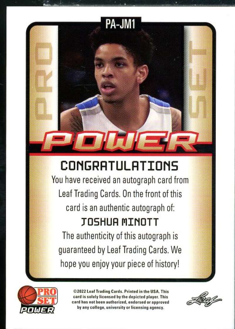 Joshua Minott Rookie Card 2021-22 Leaf Pro Set Power Portrait Platinum #PAJM1  Image 2