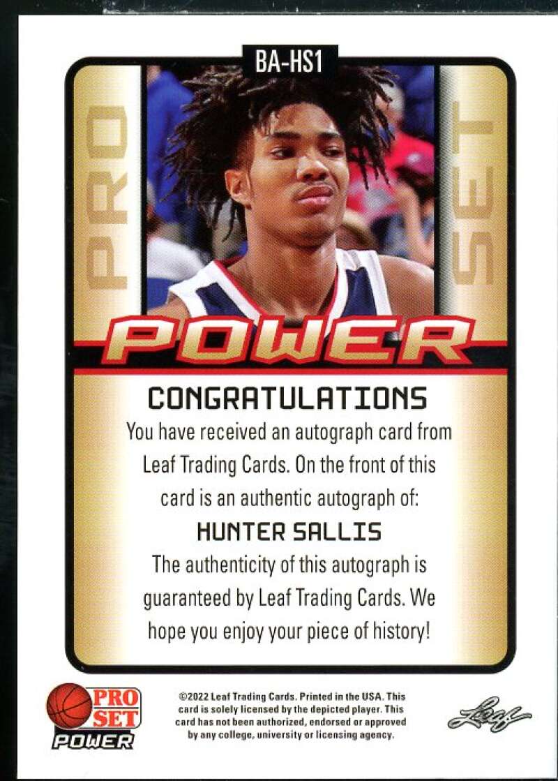 Hunter Sallis Rookie Card 2021-22 Leaf Pro Set Power Platinum #BAHS1  Image 2