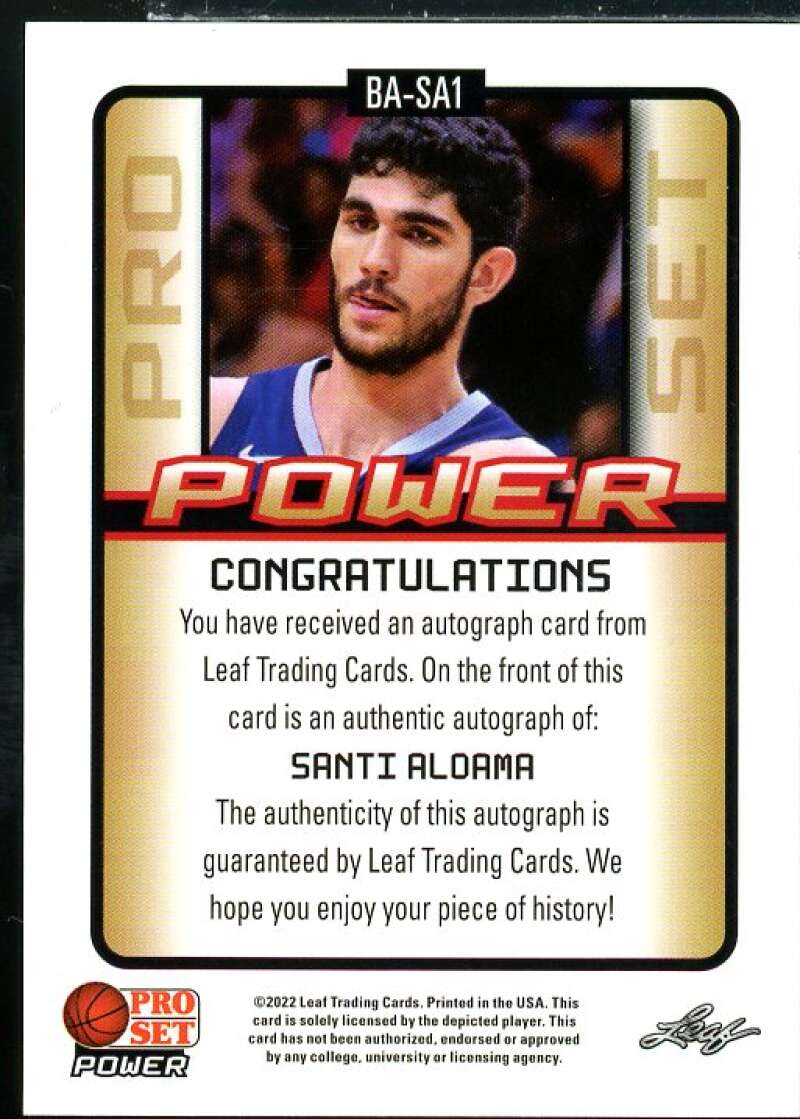 Santi Aldama Rookie Card 2021-22 Leaf Pro Set Power Platinum #BASA1  Image 2