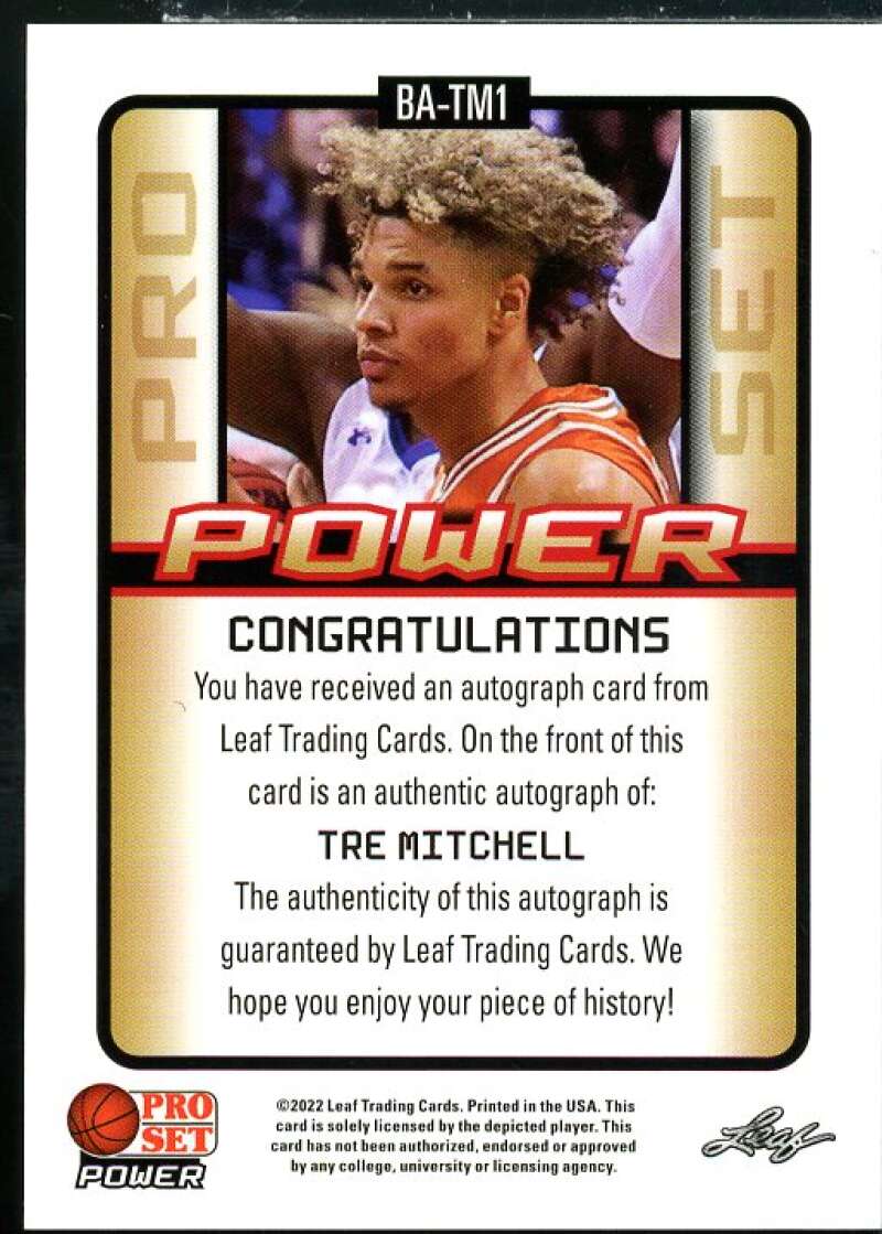 Tre Mitchell Rookie Card 2021-22 Leaf Pro Set Power Platinum #BATM1  Image 2