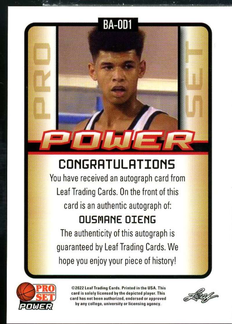 Ousmane Dieng Rookie Card 2021-22 Leaf Pro Set Power Platinum #BAOD1  Image 2