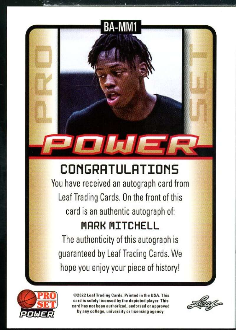 Mark Mitchell Rookie Card 2021-22 Leaf Pro Set Power Platinum #BAMM1  Image 2