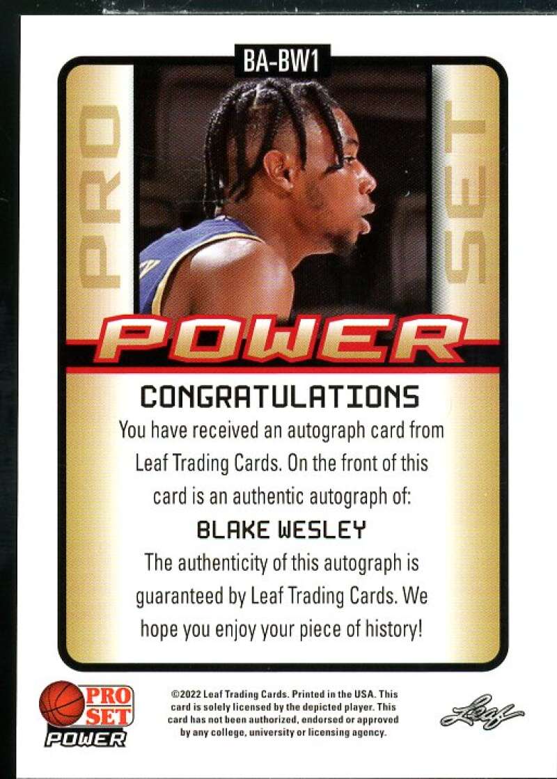 Blake Wesley Rookie Card 2021-22 Leaf Pro Set Power Platinum #BABW1  Image 2