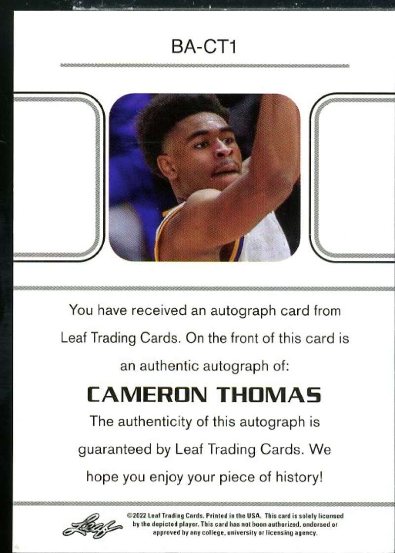 Cameron Thomas Rookie Card 2021-22 Leaf Pro Set Power Gold #BACT1  Image 2