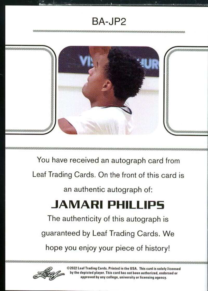 Jamari Phillips Rookie Card 2021-22 Leaf Pro Set Power Purple #BAJP2  Image 2