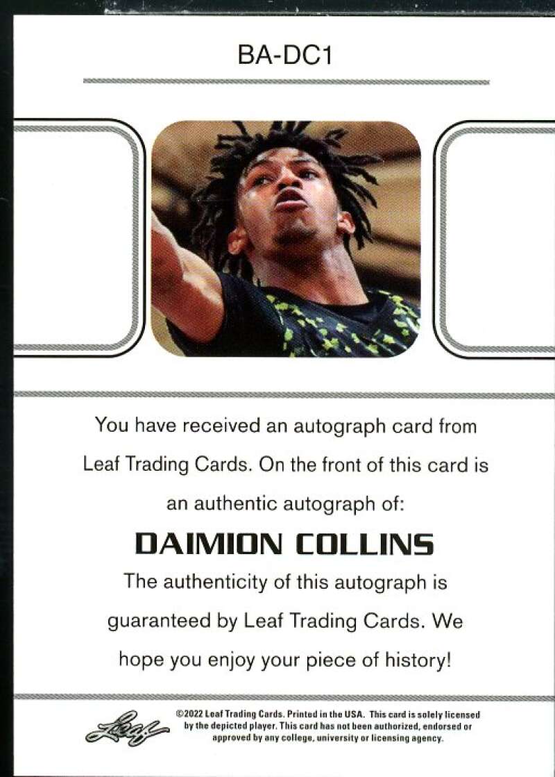 Daimion Collins Rookie Card 2021-22 Leaf Pro Set Power Purple #BADC1  Image 2