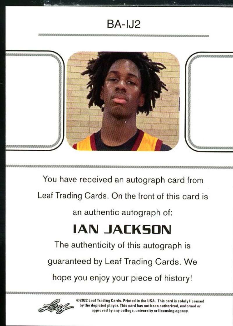 Ian Jackson Rookie Card 2021-22 Leaf Pro Set Power Red #BAIJ2  Image 2