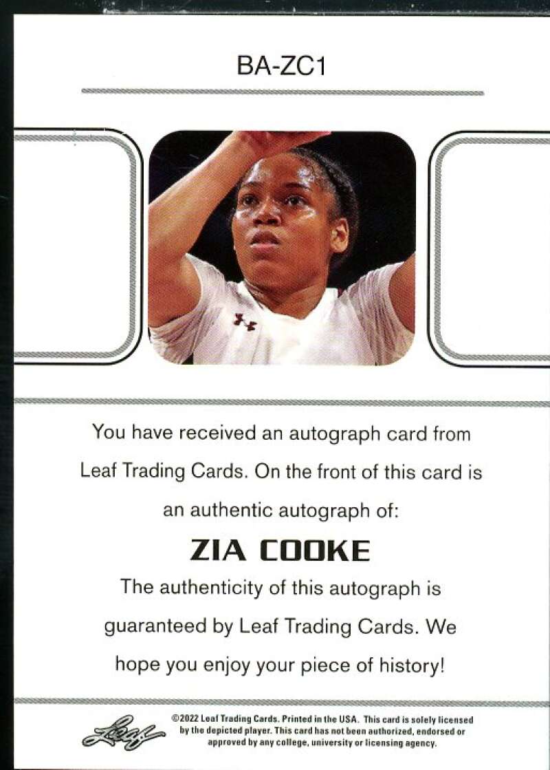 Zia Cooke Rookie Card 2021-22 Leaf Memories '90 Platinum #BAZC1  Image 2