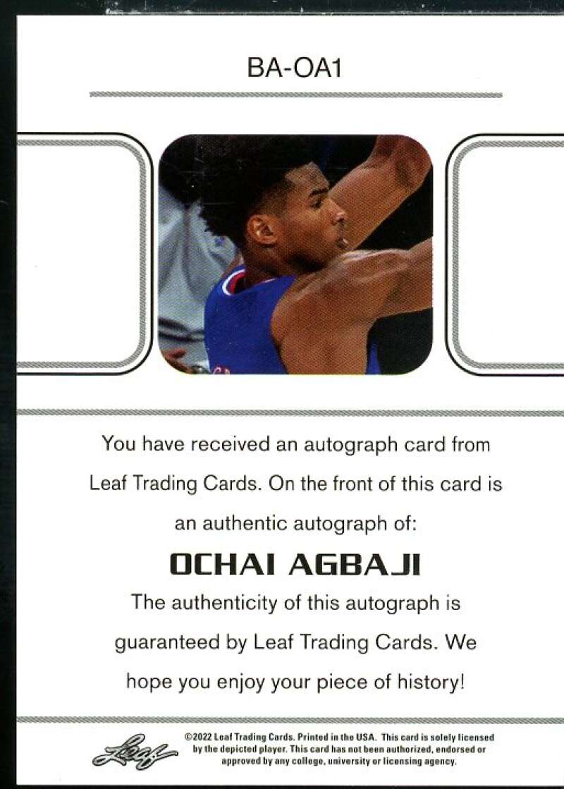 Ochai Agbaji Rookie Card 2021-22 Leaf Memories '90 #BAOA1  Image 2