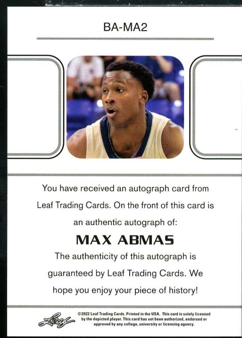 Max Abmas Rookie Card 2021-22 Leaf Memories '90 #BAMA2  Image 2