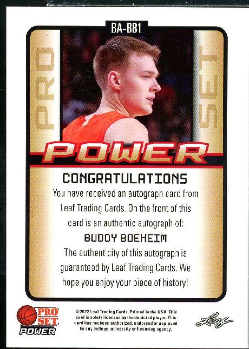 Buddy Boeheim Rookie Card 2021-22 Leaf Pro Set Power #BABB1  Image 2