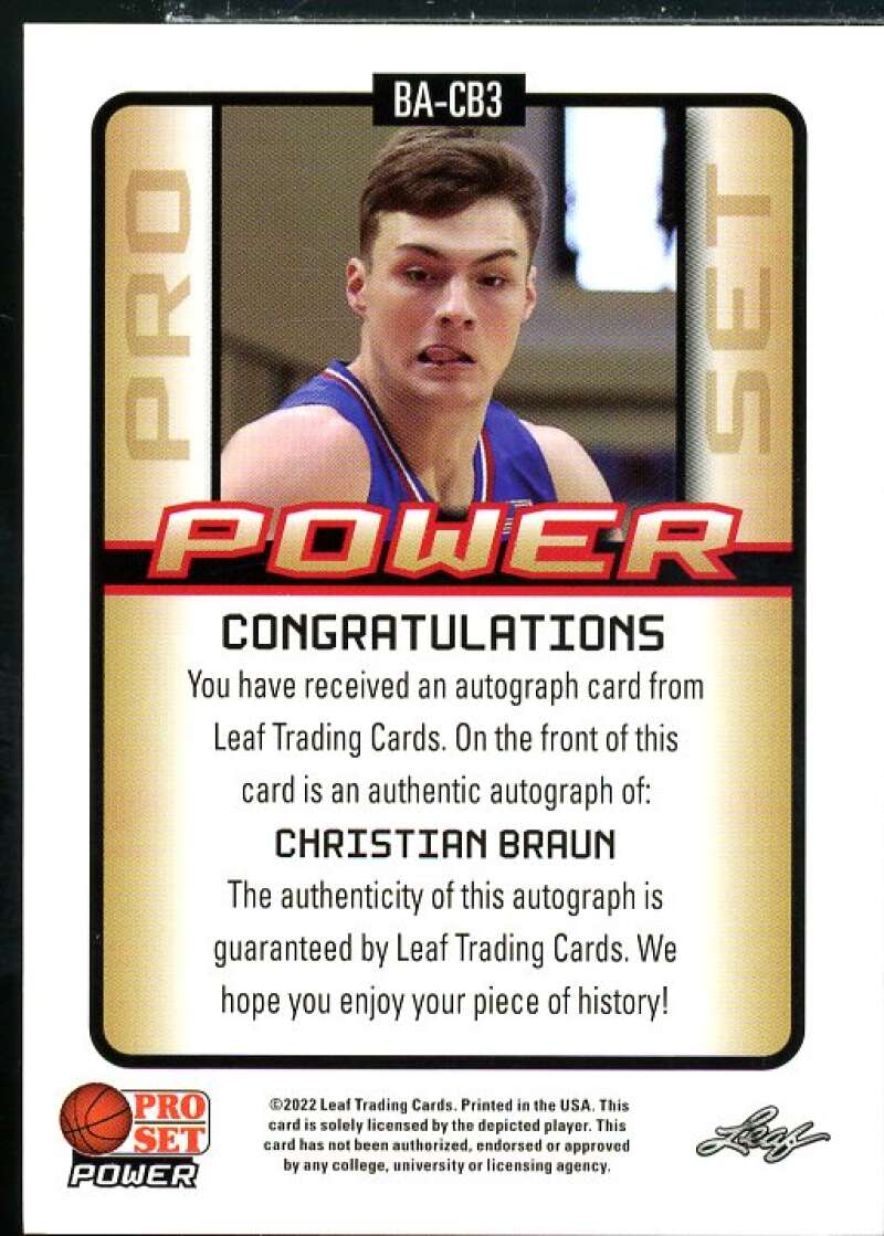 Christian Braun Rookie Card 2021-22 Leaf Pro Set Power Silver #BACB3  Image 2