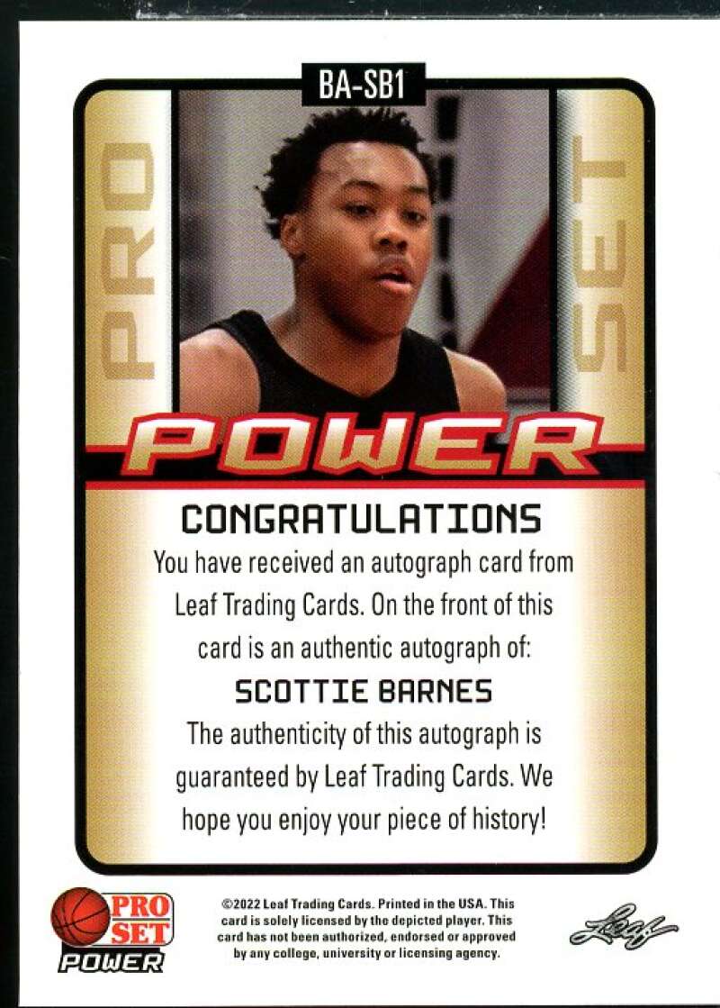 Scottie Barnes Rookie Card 2021-22 Leaf Pro Set Power #BASB1  Image 2