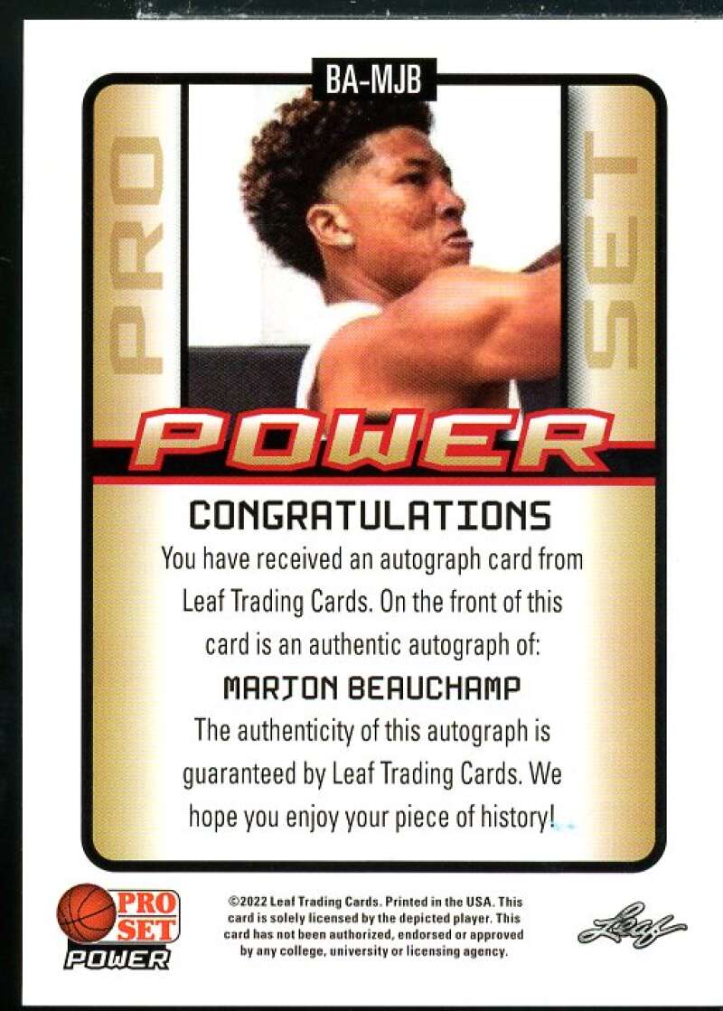 MarJon Beauchamp Rookie Card 2021-22 Leaf Pro Set Power #BAMJB  Image 2