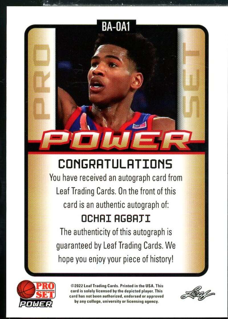 Ochai Agbaji Rookie Card 2021-22 Leaf Pro Set Power #BAOA1  Image 2