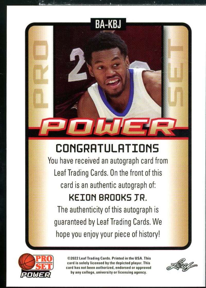 Keion Brooks Jr. Rookie Card 2021-22 Leaf Pro Set Power #BAKBJ  Image 2