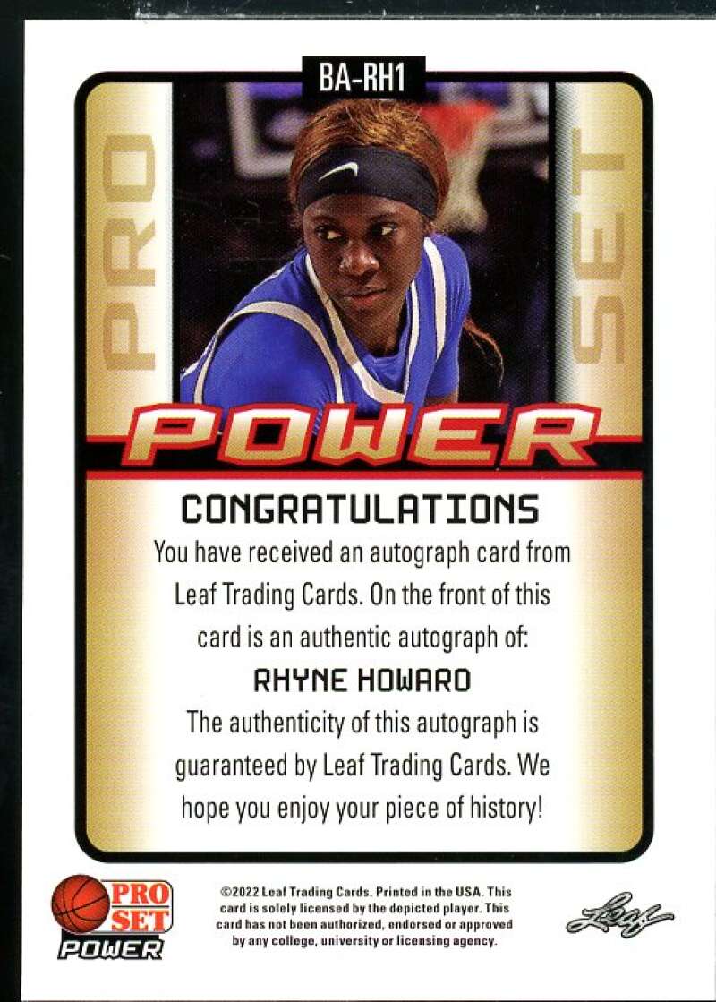 Rhyne Howard Rookie Card 2021-22 Leaf Pro Set Power #BARH1  Image 2