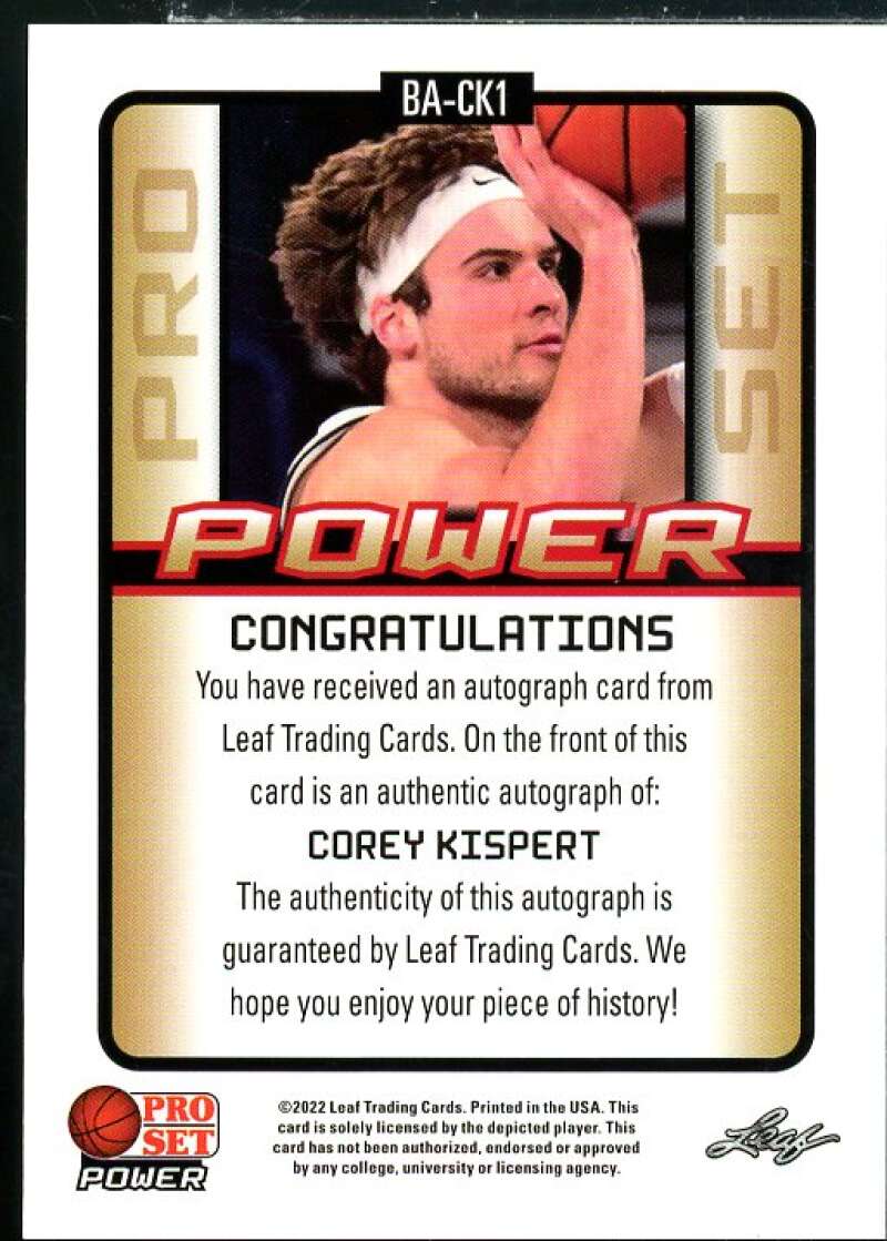 Corey Kispert Rookie Card 2021-22 Leaf Pro Set Power #BACK1  Image 2