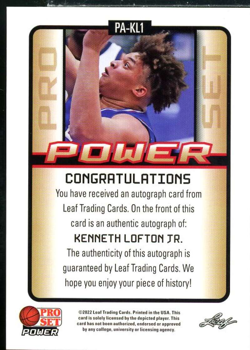 Kenneth Lofton Jr. Rookie Card 2021-22 Leaf Pro Set Power #BAKL1  Image 2