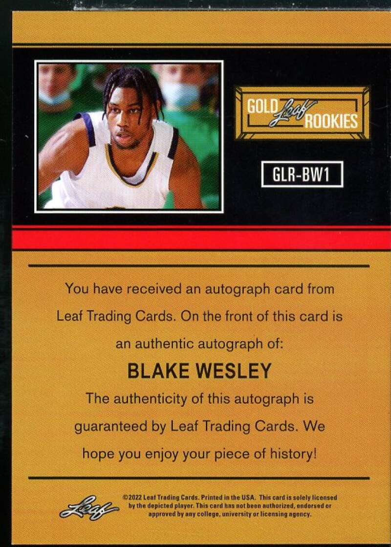 Blake Wesley Rookie Card 2021-22 Leaf Memories '91 Platinum #GLRBW1  Image 2