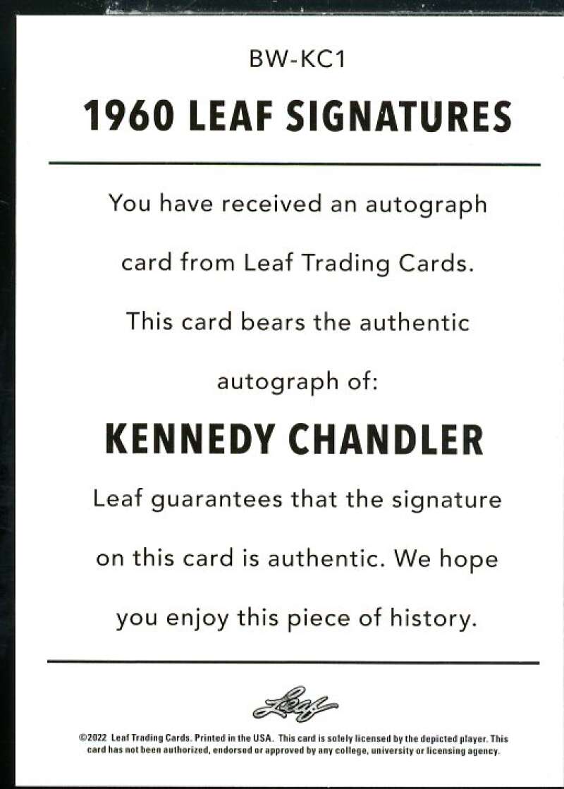 Kennedy Chandler Rookie Card 2021-22 Leaf Memories '60 Platinum #BWKC1  Image 2