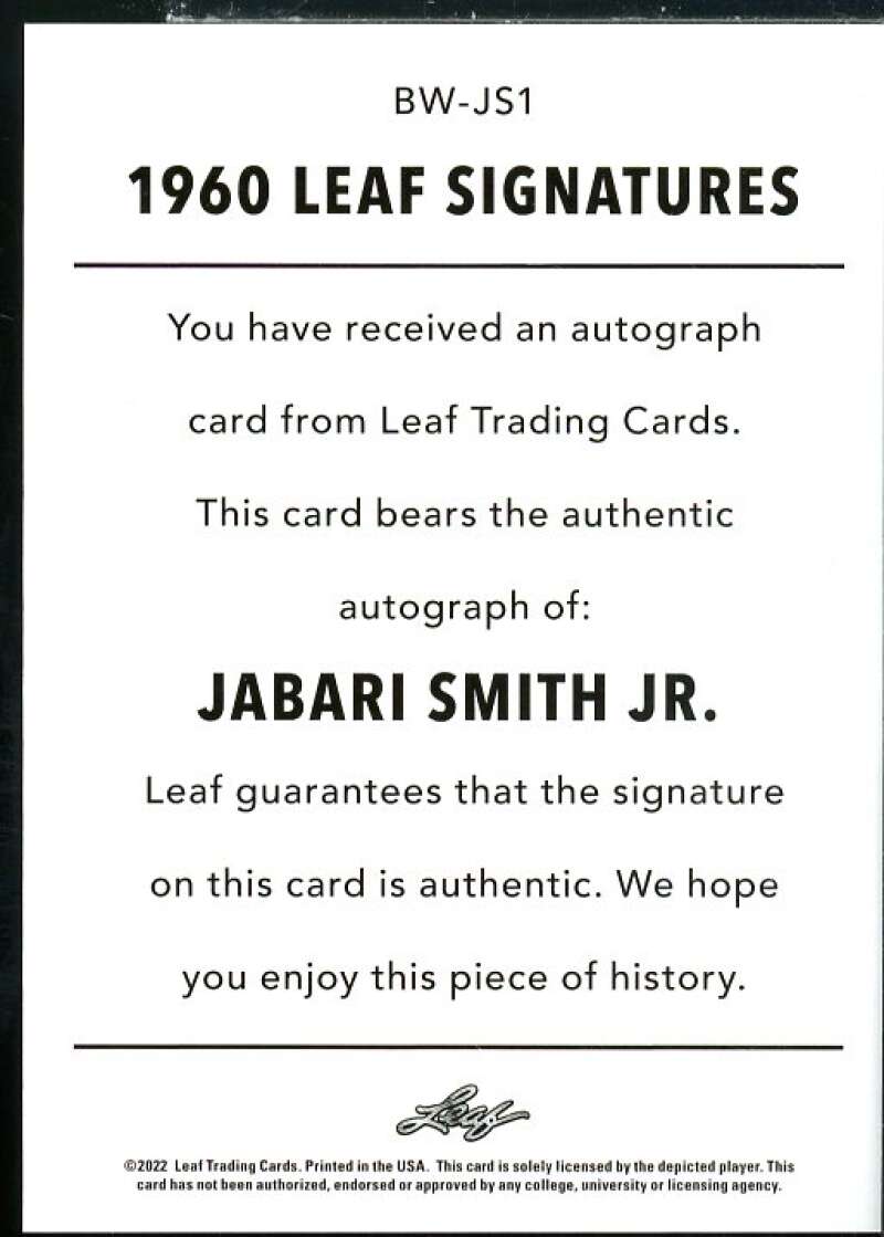 Jabari Smith Jr. Rookie Card 2021-22 Leaf Memories '60 Red #BWJS1  Image 2