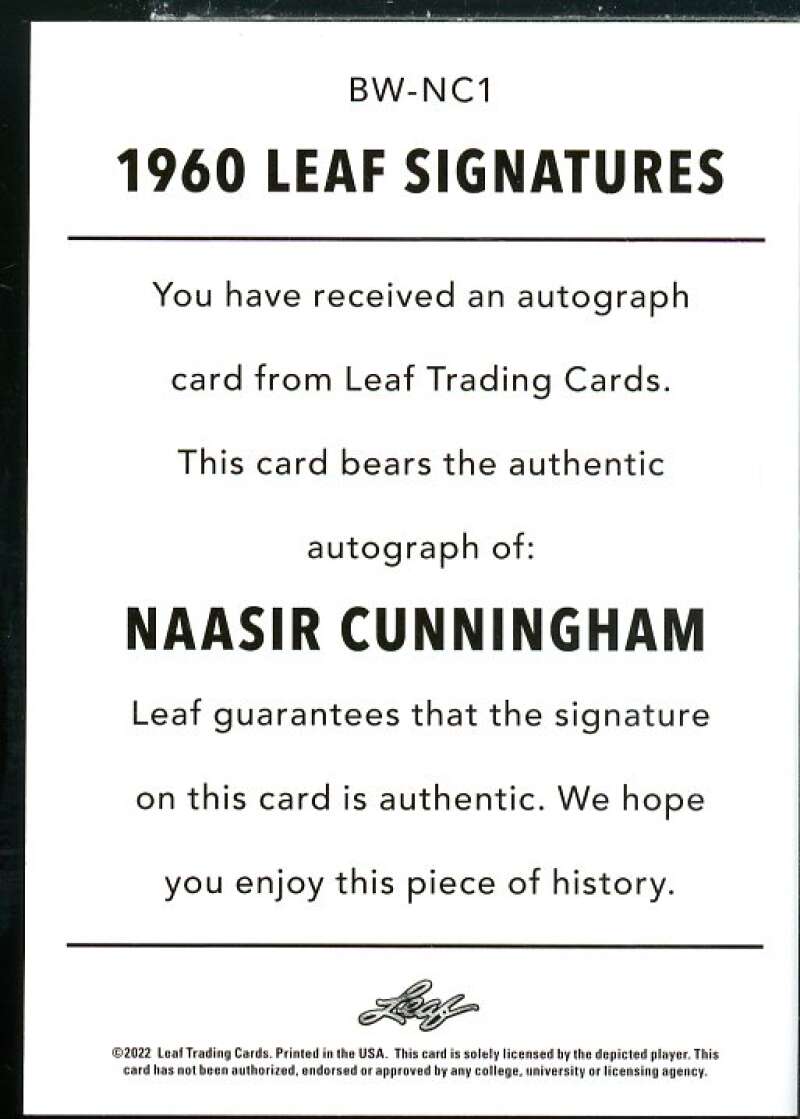 Naasir Cunningham Rookie Card 2021-22 Leaf Memories '60 Red #BWNC1  Image 2