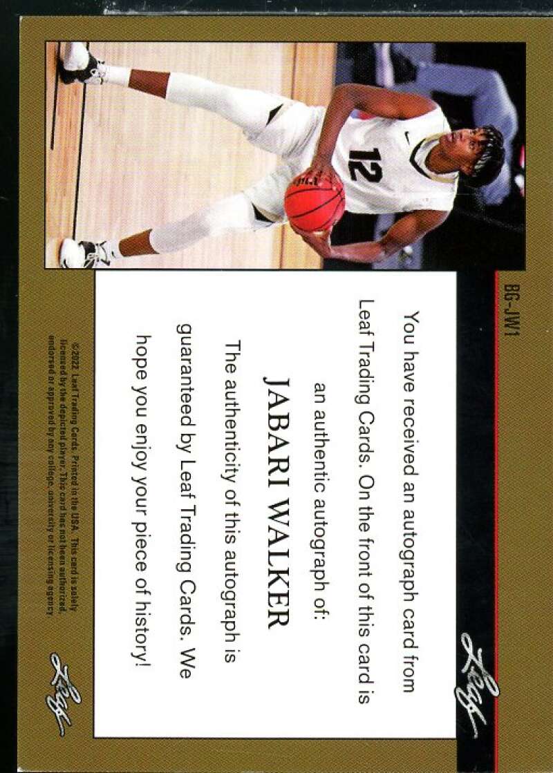 Jabari Walker Rookie Card 2021-22 Leaf Memories '92 Platinum #BGJW1  Image 2