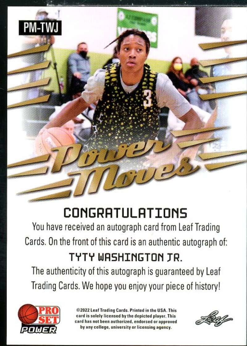 TyTy Washington Jr. Card 2021-22 Leaf Pro Set Power Power Moves #PMTWJ  Image 2