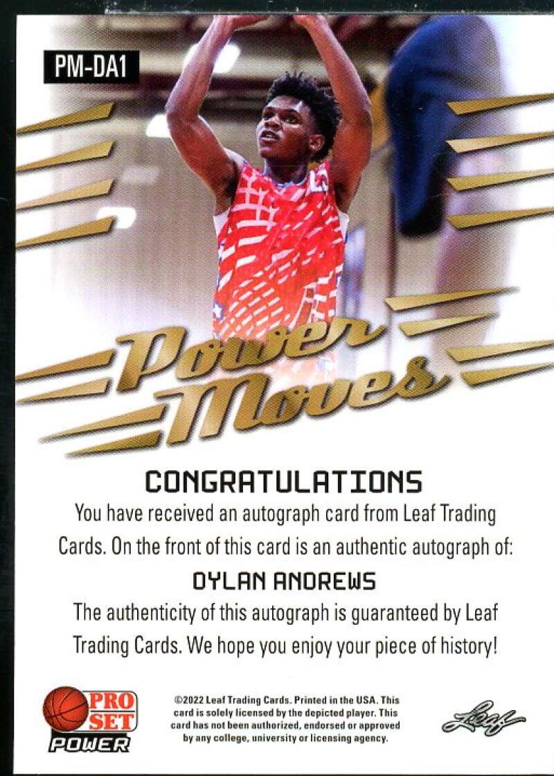 Dylan Andrews Rookie Card 2021-22 Leaf Pro Set Power Power Moves Bronze #PMDA1  Image 2