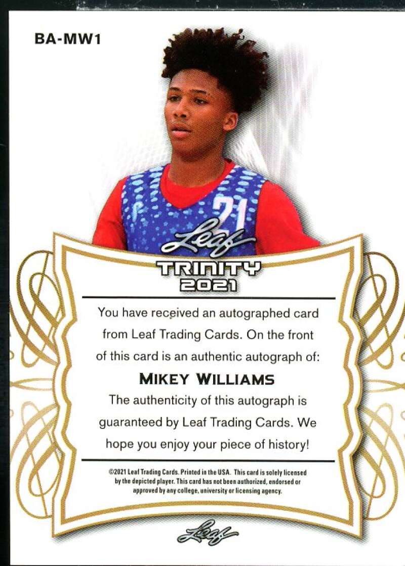 Mikey Williams Rookie Card 2021-22 Leaf Trinity Bronze #BAMW1  Image 2