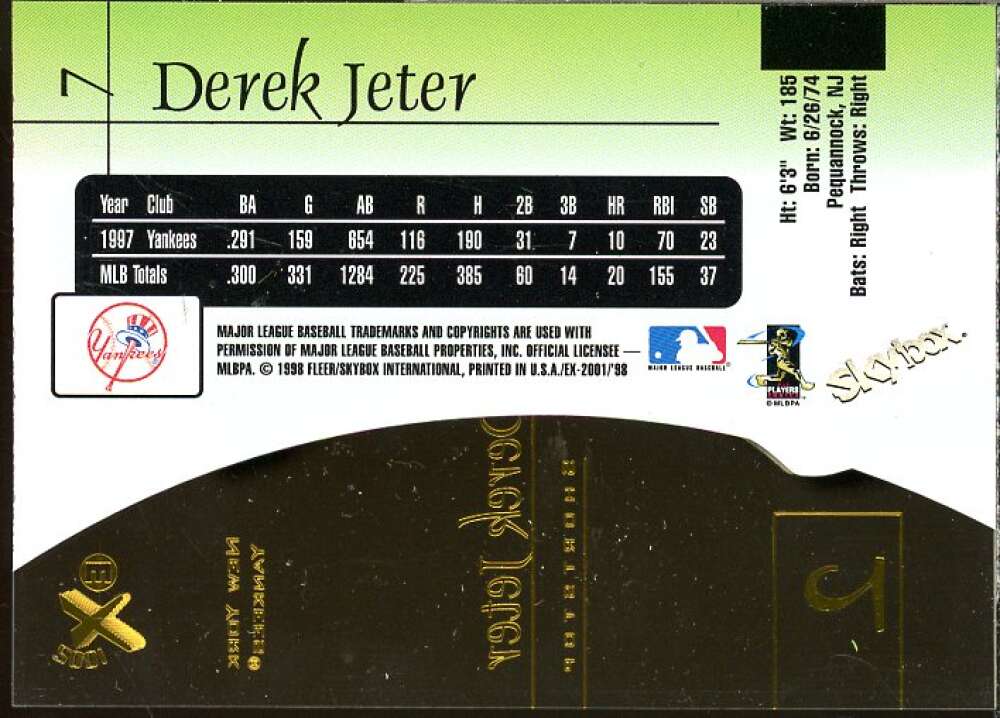 Derek Jeter Card 1998 E-X2001 #7  Image 2