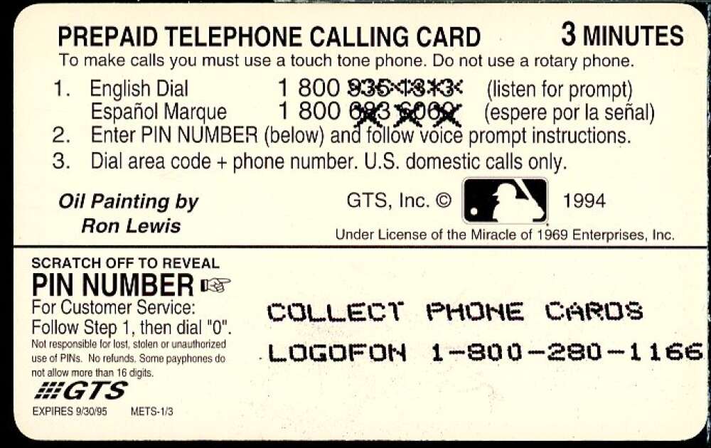 Rube Walker 1994 GTS '69 New York Mets Collector Edition Phones 5 Minutes #NNO  Image 2