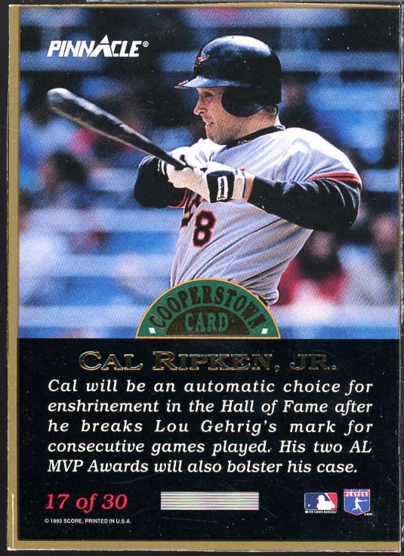 Cal Ripken Card 1993 Pinnacle Cooperstown Box Bottom #17  Image 2