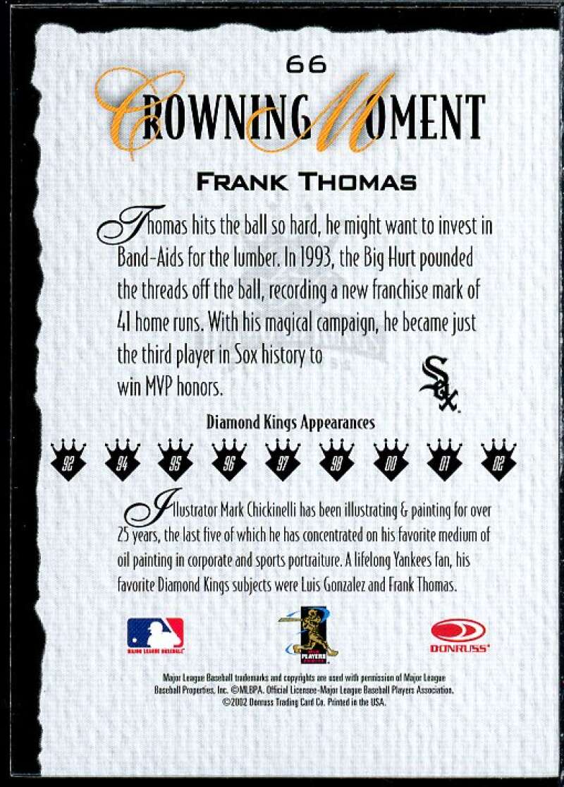 Frank Thomas Card 2002 Diamond Kings Bronze Foil #66  Image 2