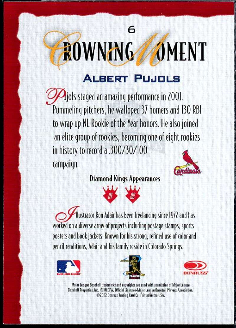 Albert Pujols Card 2002 Diamond Kings #6  Image 2