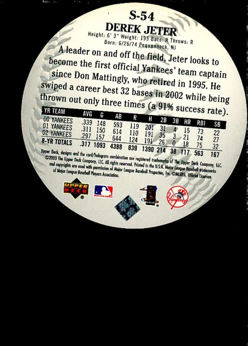 Derek Jeter Card 2003 Upper Deck Standing O Die Cuts #54  Image 2