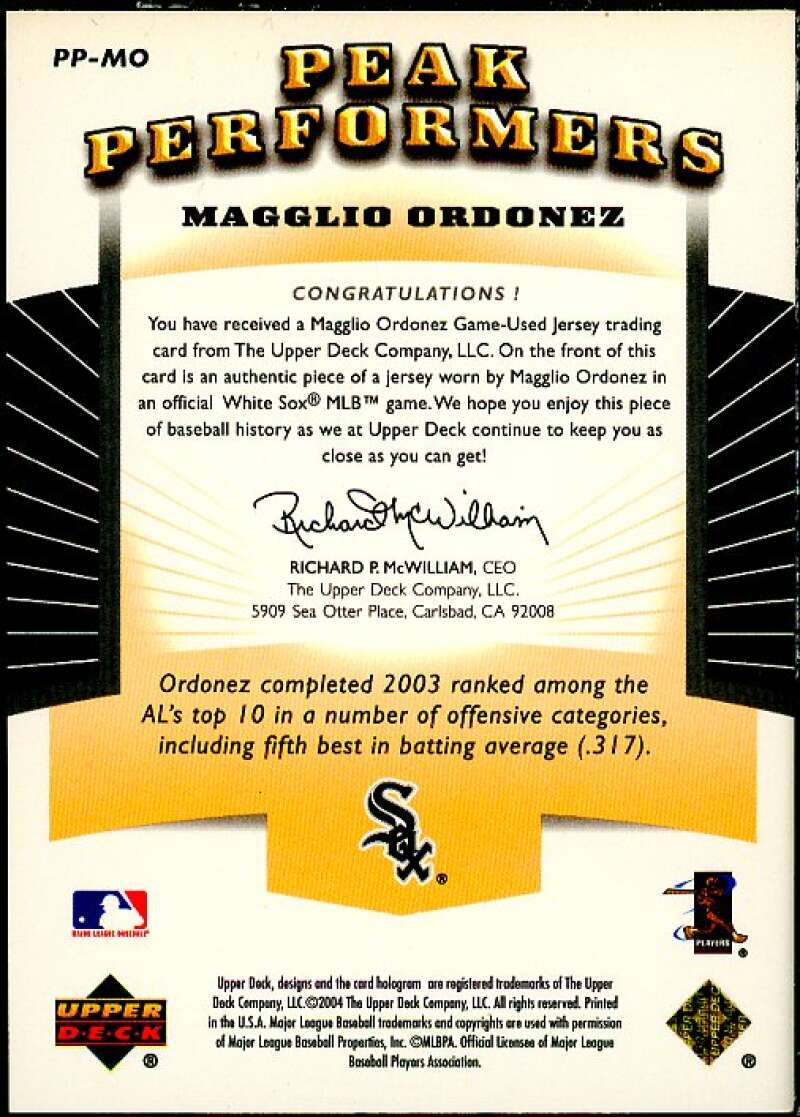 Magglio Ordonez Card 2004 Upper Deck Peak Performers Jersey #MO  Image 2