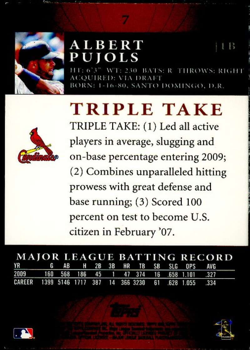 Albert Pujols Card 2010 Topps Triple Threads Sepia #7  Image 2