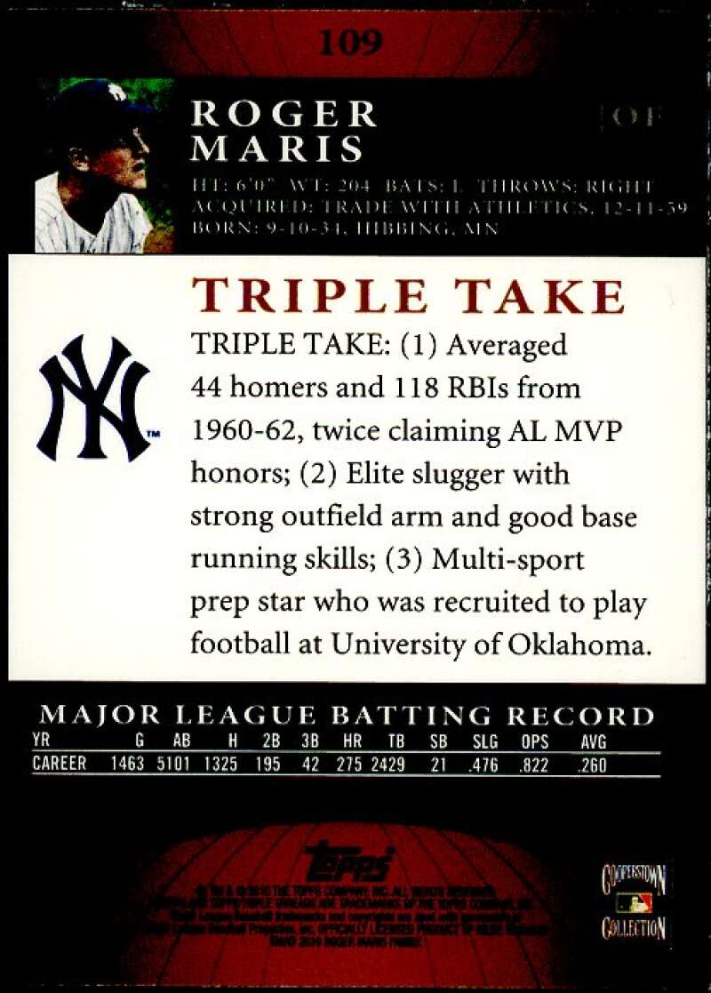 Roger Maris Card 2010 Topps Triple Threads Sepia #109  Image 2