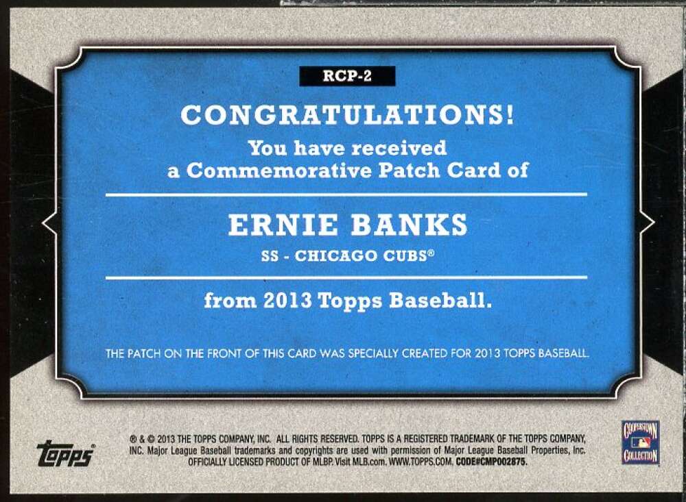 Ernie Banks Card 2013 Topps Manufactured Commemorative Rookie Patch #RCP2  Image 2