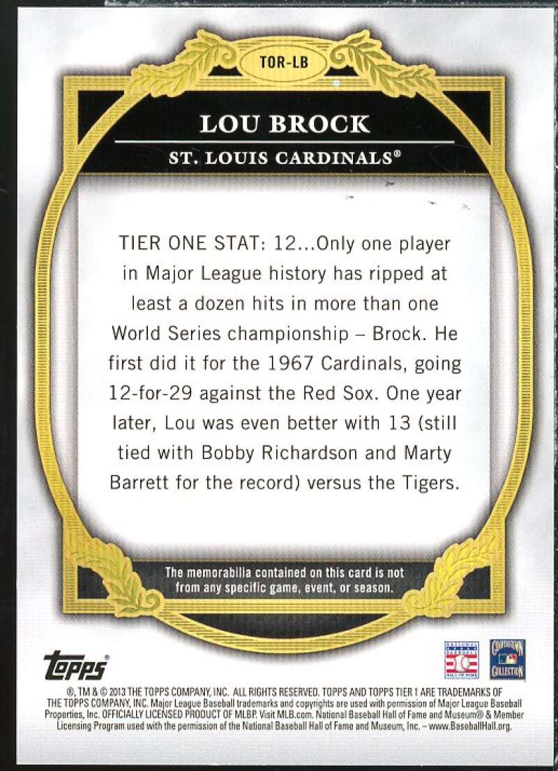 Lou Brock Card 2013 Topps Tier One Relics #LB  Image 2
