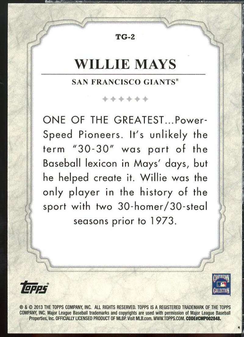 Willie Mays Card 2013 Topps The Greats #TG2  Image 2