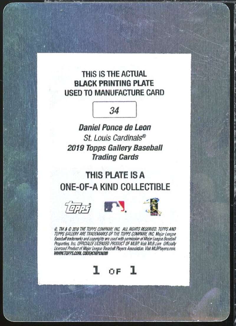 Daniel Ponce de Leon Card 2019 Topps Gallery Printing Plates Black (1 of 1) #34  Image 2