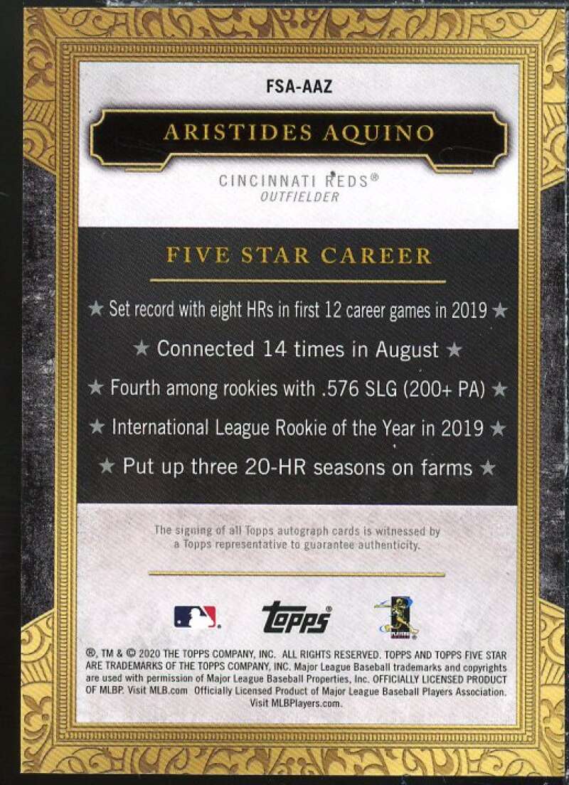 Aristides Aquino Rookie Card 2020 Topps Five Star Autographs #FSAAAZ  Image 2