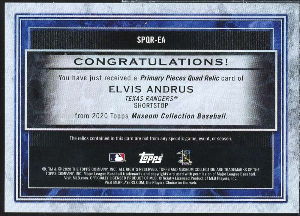 Elvis Andrus 2020 Museum Collection Primary Pieces Quad Relics Gold #SPQREA  Image 2