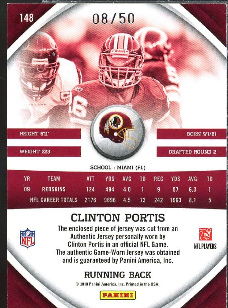 Clinton Portis Card 2010 Panini Gridiron Gear Jerseys Prime #148  Image 2