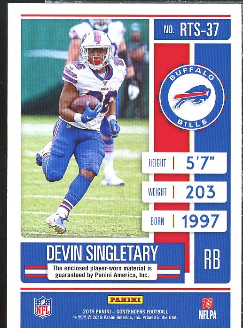 Devin Singletary Rookie 2019 Panini Contenders Rookie Ticket Swatches #RTS37  Image 2
