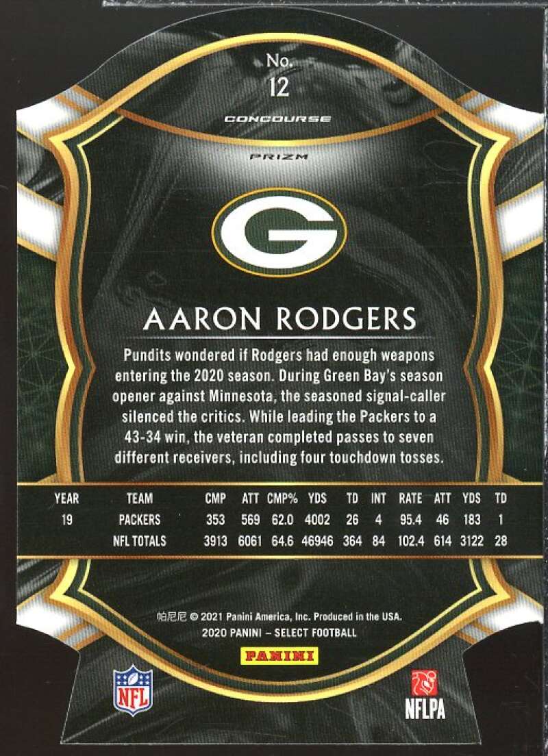Aaron Rodgers Card 2020 Select Prizm Light Blue Die Cut #12  Image 2